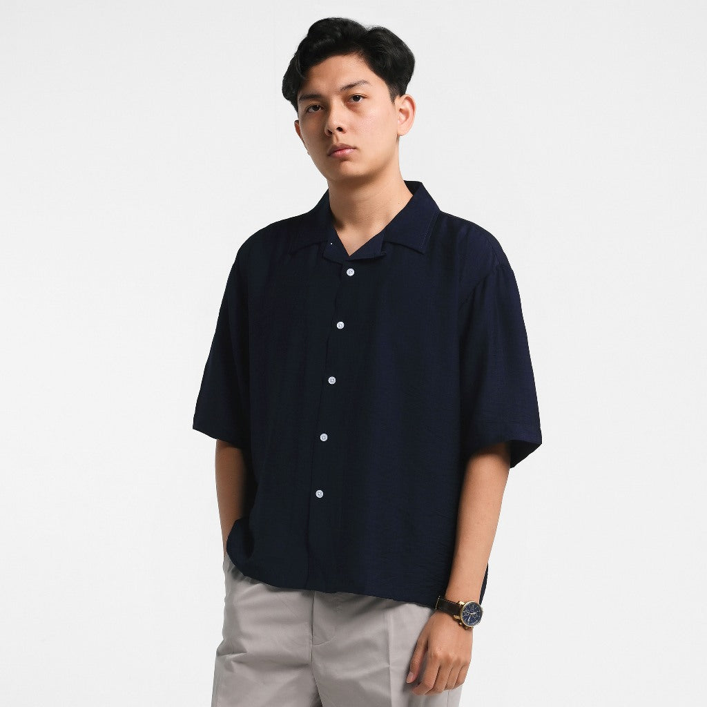 ORCA Kemeja Pendek Orson Creased Effect Shirt, Navy
