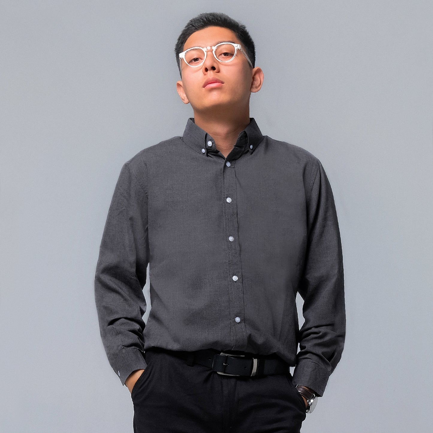 ORCA Kemeja Lengan Panjang Nova Basic Shirt, Misty Black