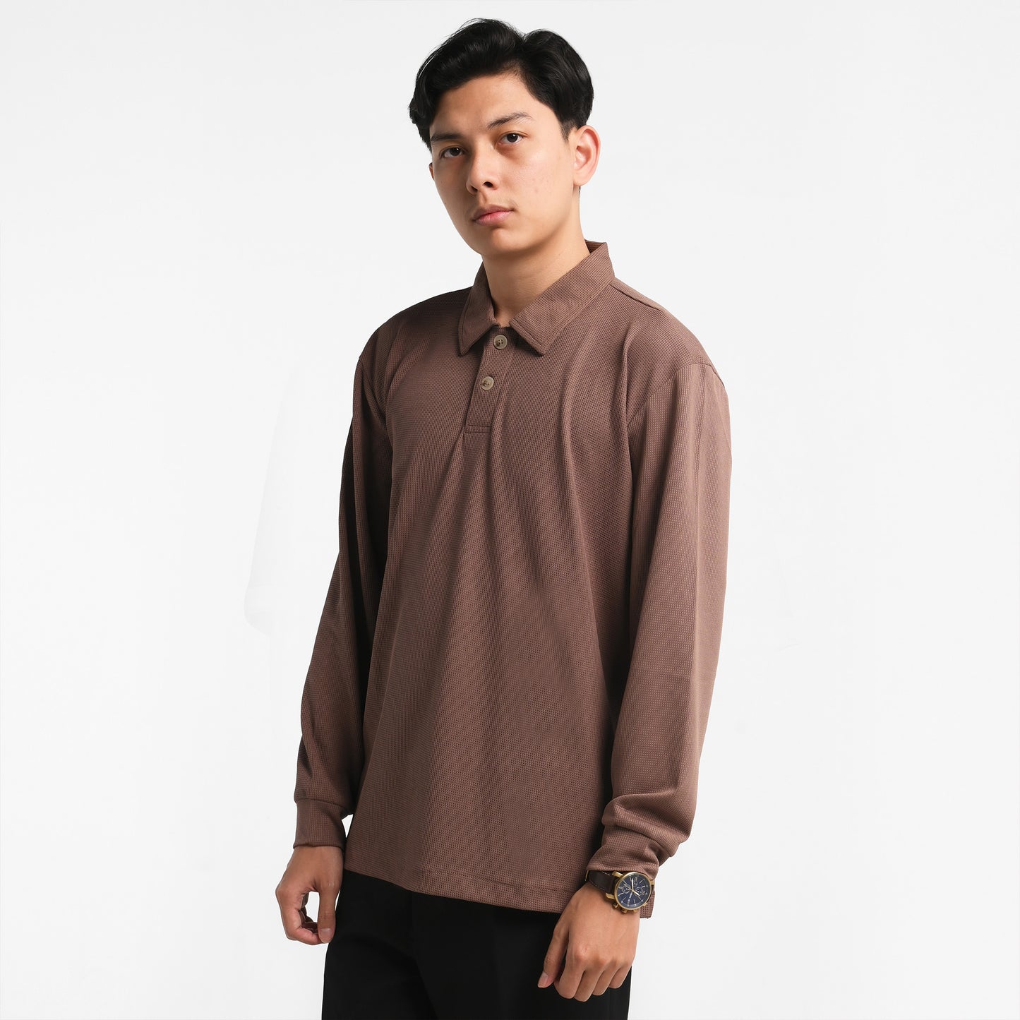 ORCA Polo Panjang Fergus Waffle Long Polo, Mocha Brown