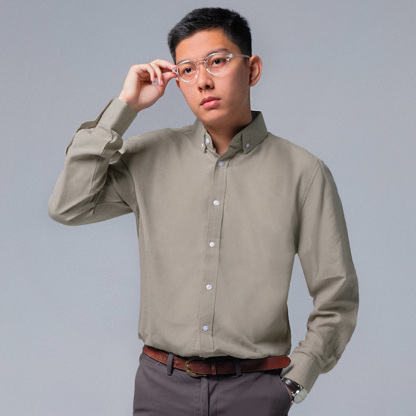 ORCA Kemeja Lengan Panjang Nova Basic Shirt, Olive Brown