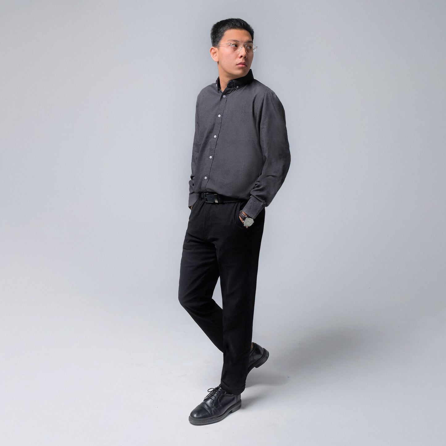 ORCA Kemeja Lengan Panjang Nova Basic Shirt, Misty Black