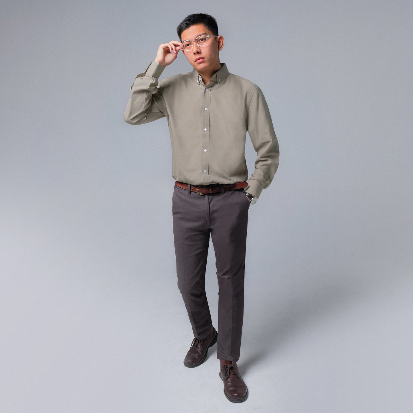 ORCA Kemeja Lengan Panjang Nova Basic Shirt, Olive Brown