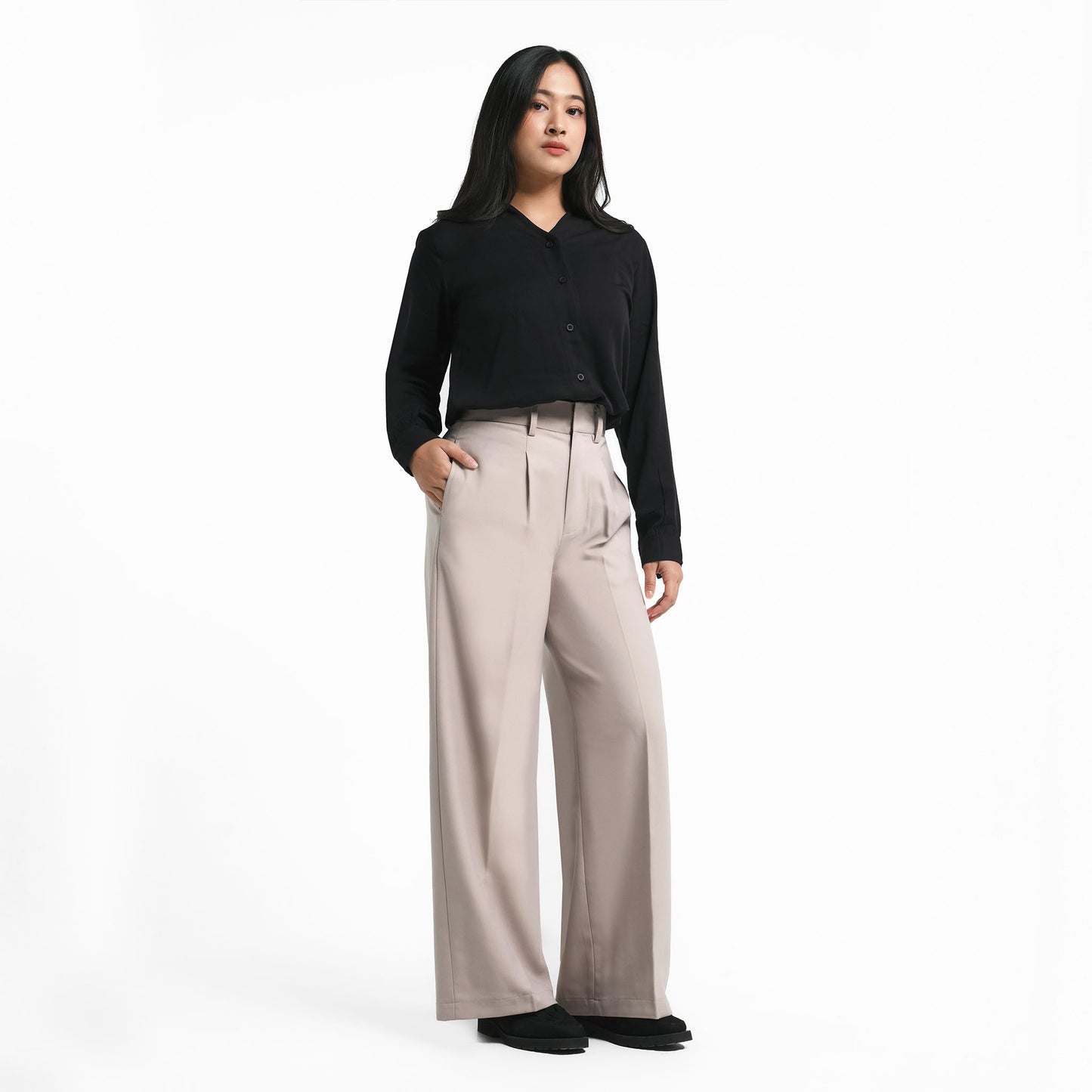 ORCA Celana Bahan Wanita Vionnet Soft Comfort Women Pants, Beige