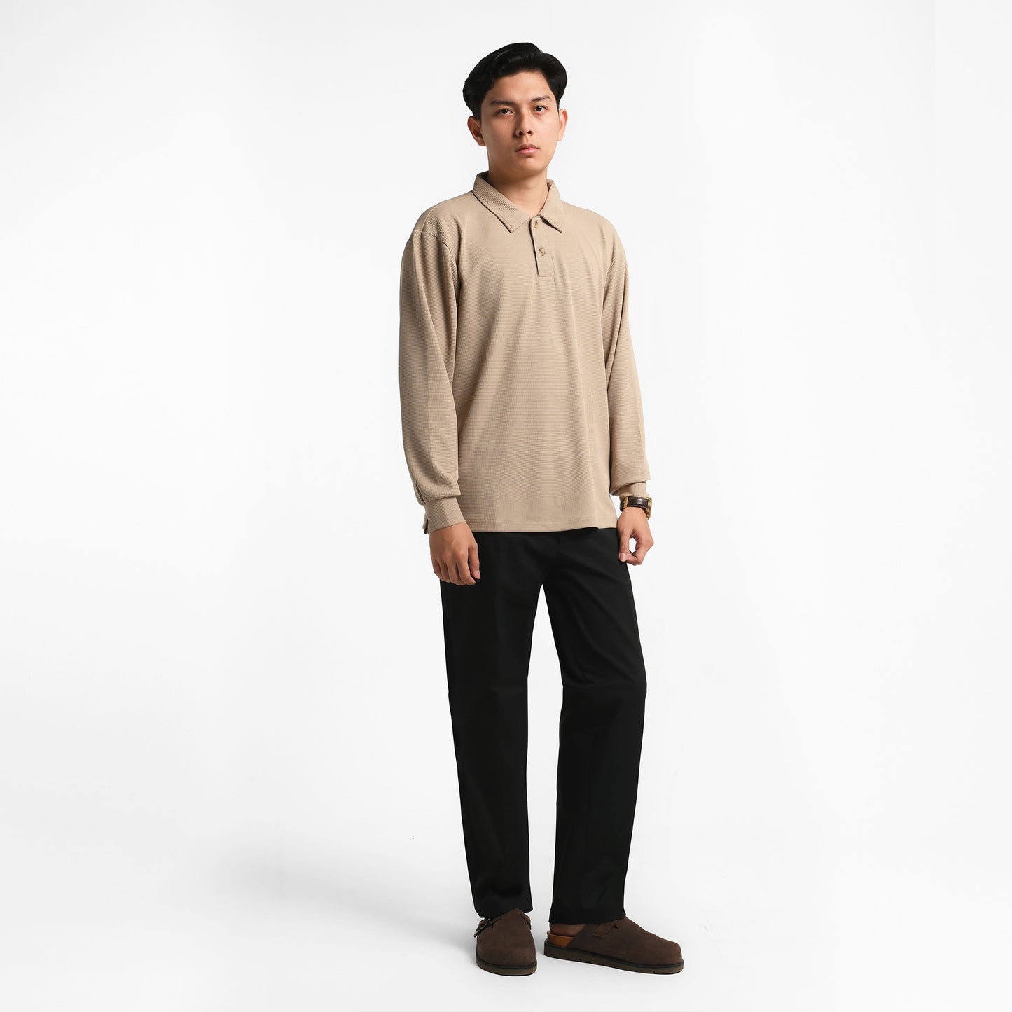 ORCA Polo Panjang Fergus Waffle Long Polo, Light Beige