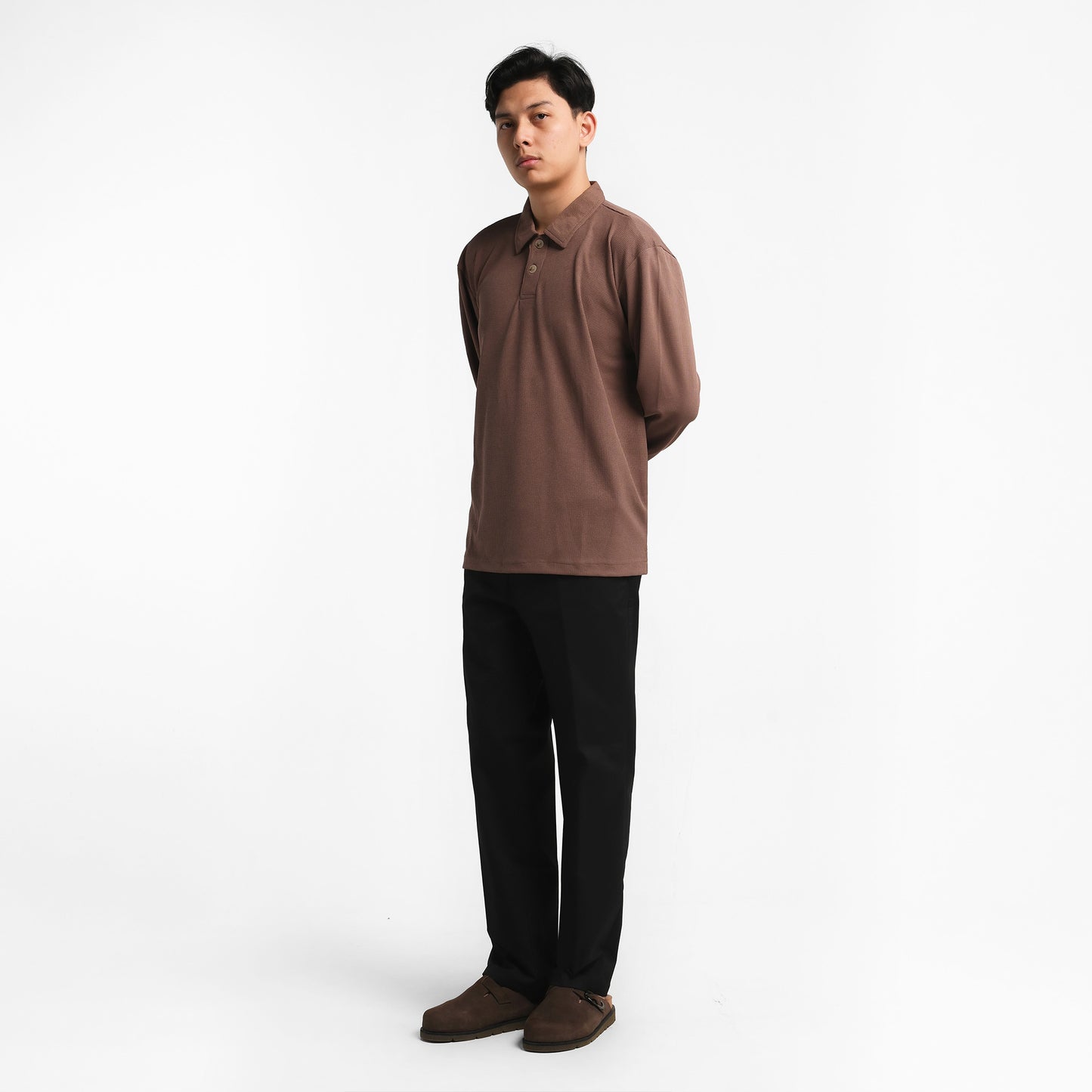 ORCA Polo Panjang Fergus Waffle Long Polo, Mocha Brown