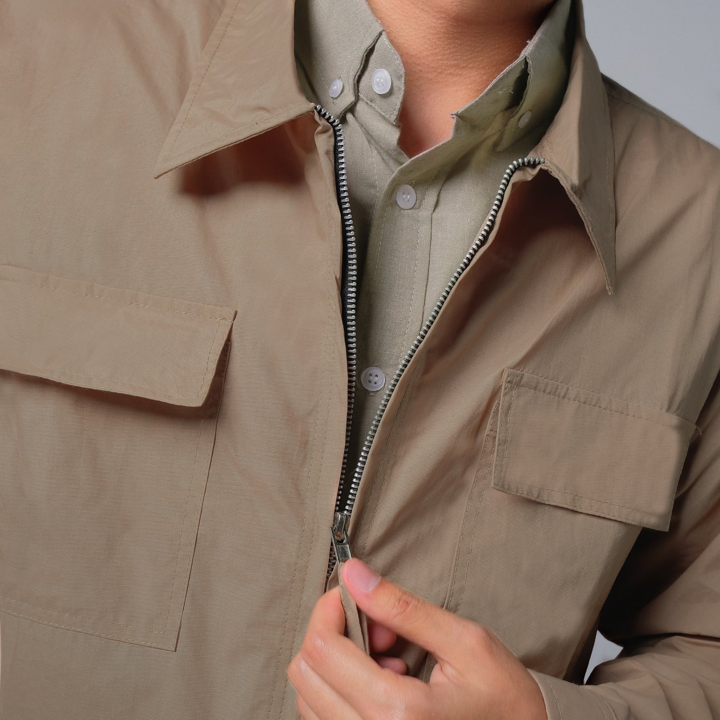 ORCA Outer Praktis Savile Crinkle Outershirt, Beige