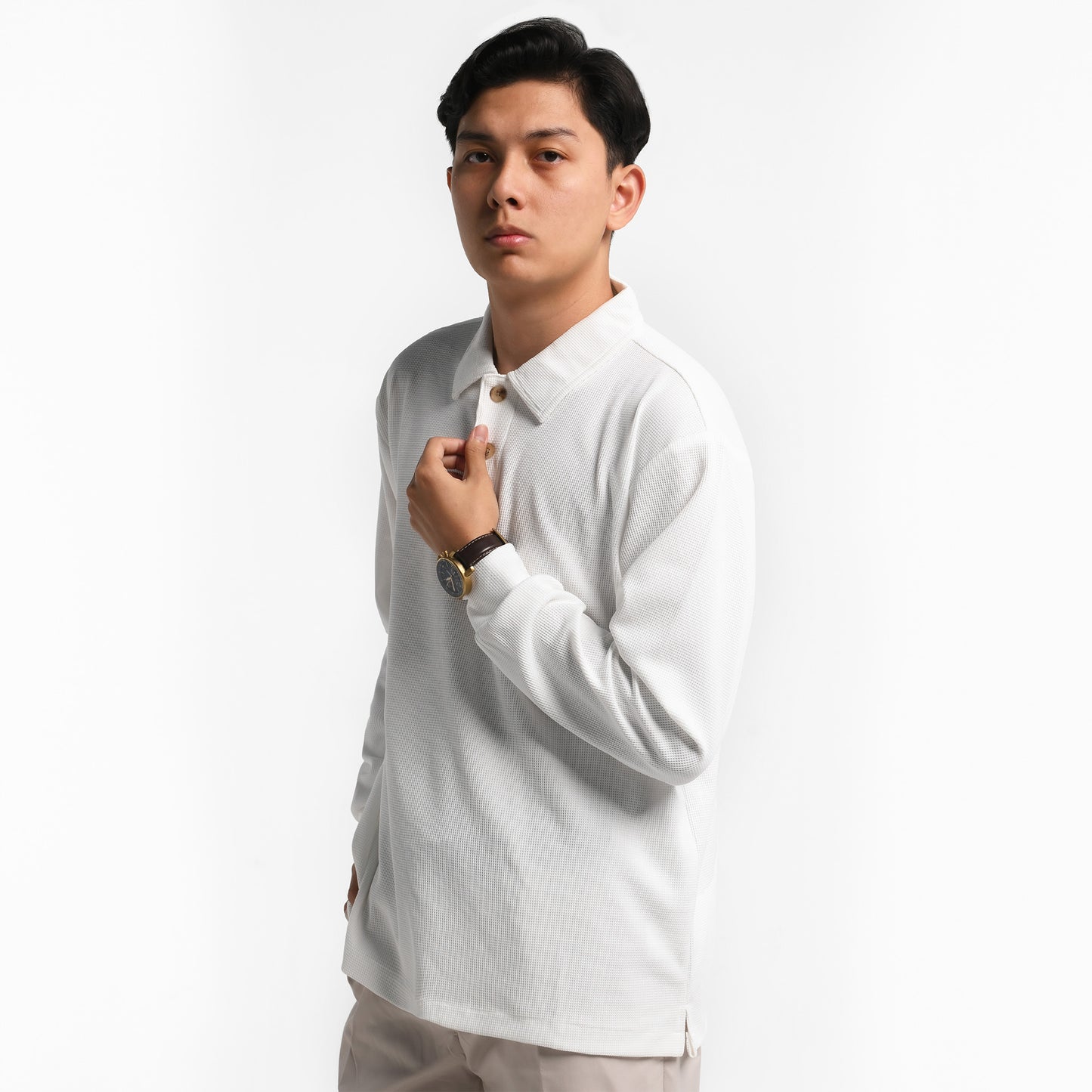 ORCA Polo Panjang Fergus Waffle Long Polo, Broken White