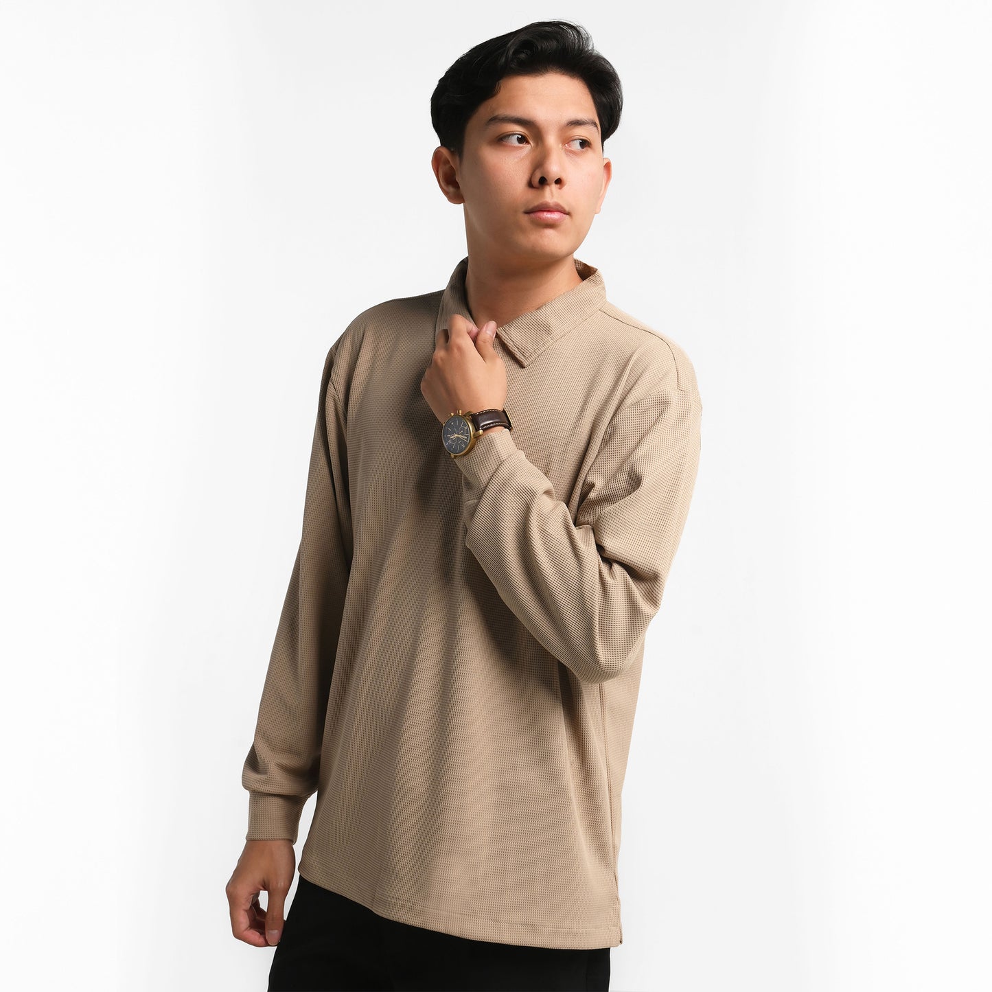 ORCA Polo Panjang Fergus Waffle Long Polo, Light Beige