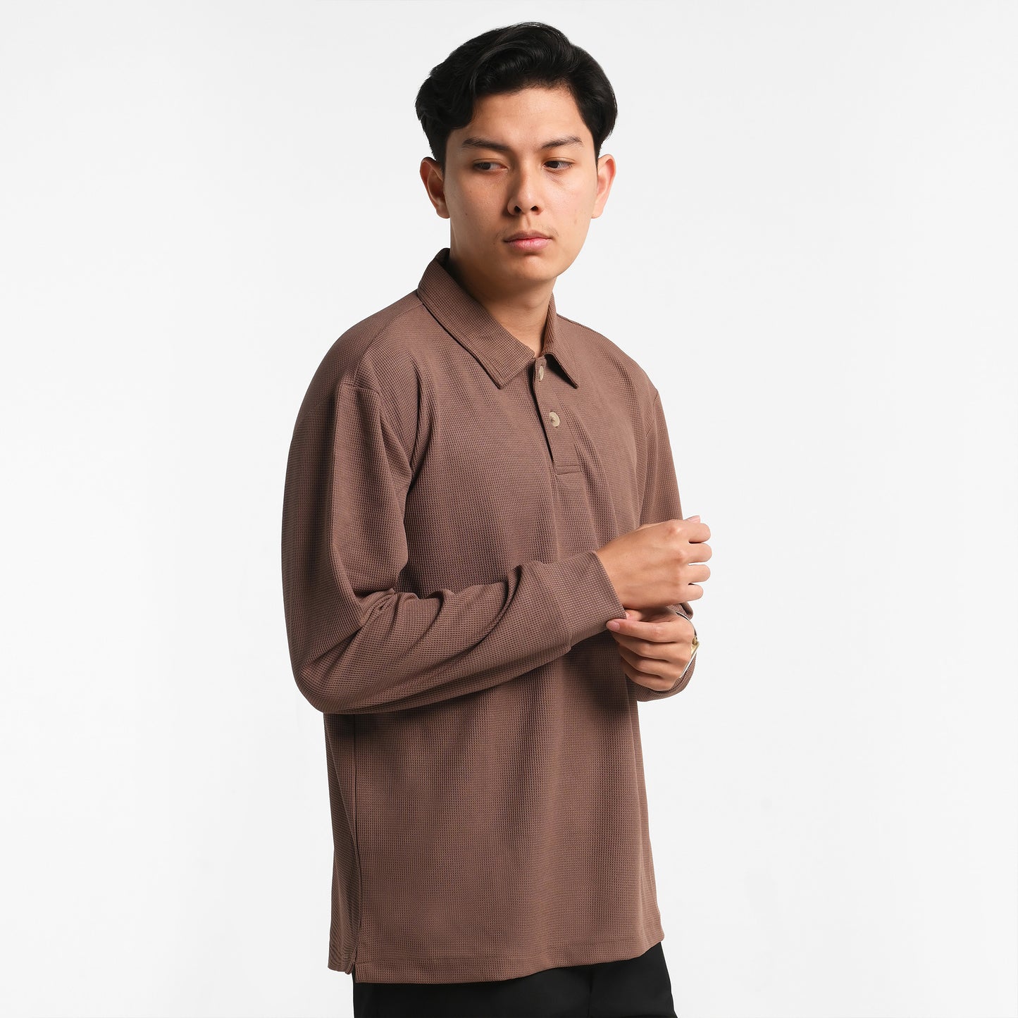ORCA Polo Panjang Fergus Waffle Long Polo, Mocha Brown