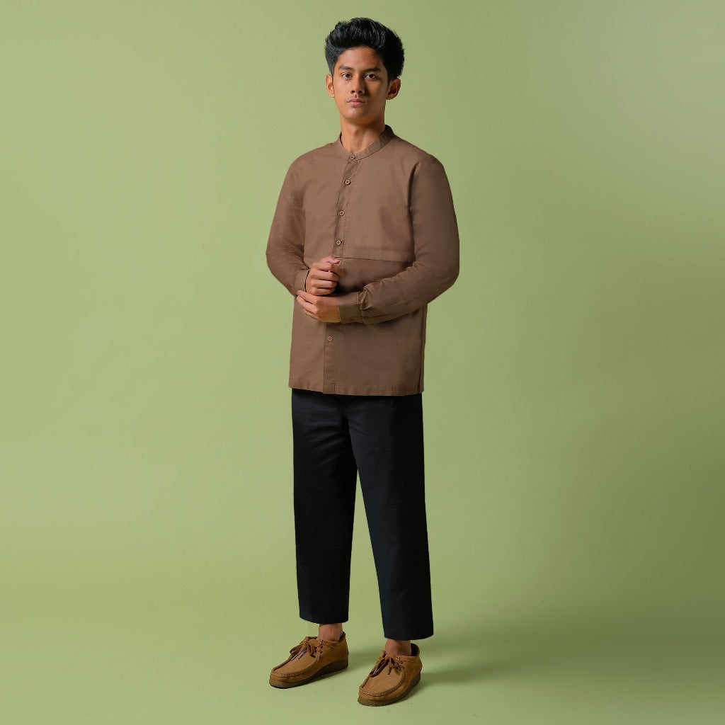ORCA Kemeja Panjang Qaasim Pocket Shirt, Brown