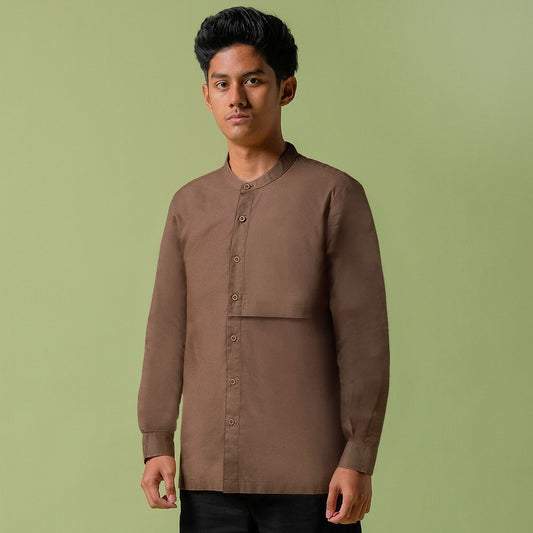 ORCA Kemeja Panjang Qaasim Pocket Shirt, Brown