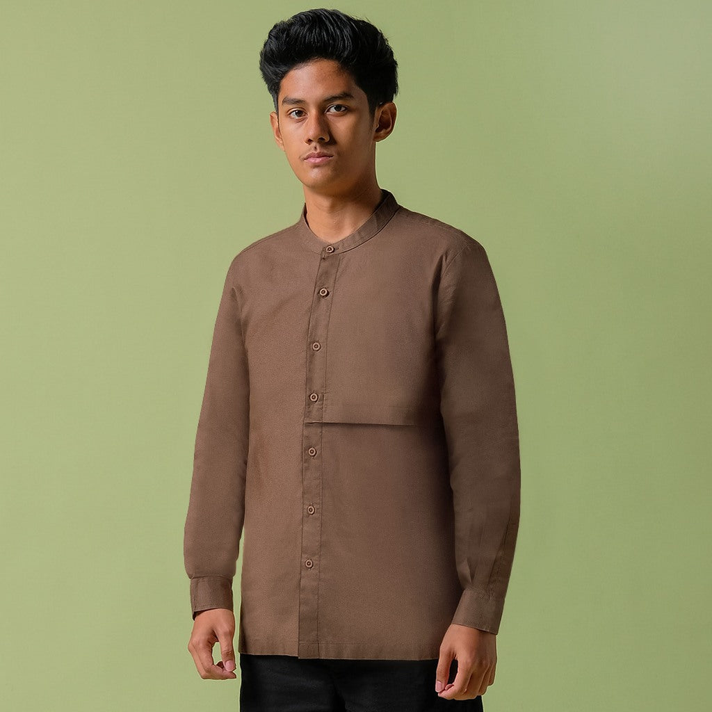 ORCA Kemeja Panjang Qaasim Pocket Shirt, Brown