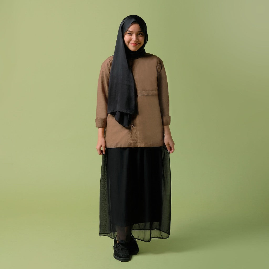 ORCA Kemeja Panjang Qaasim Pocket Shirt, Brown