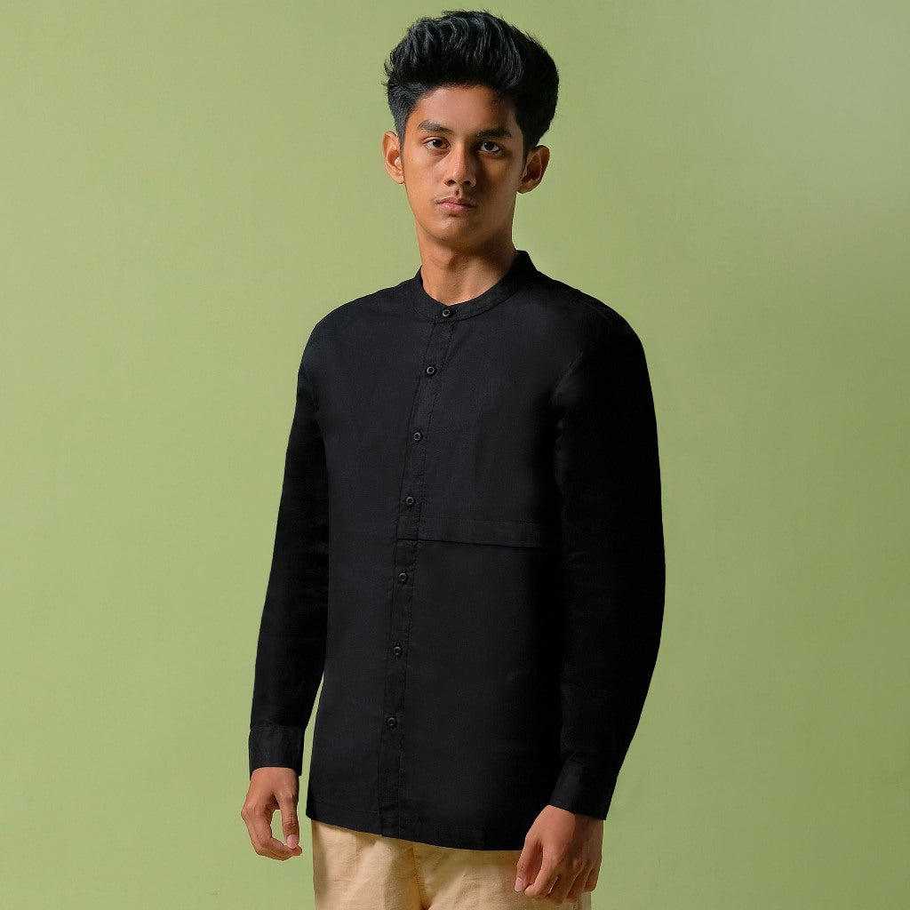 ORCA Kemeja Panjang Qaasim Pocket Shirt, Black