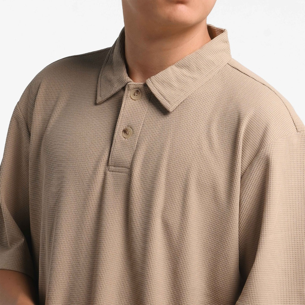 ORCA Polo Pendek Fenwick Waffle Short Polo, Light Beige