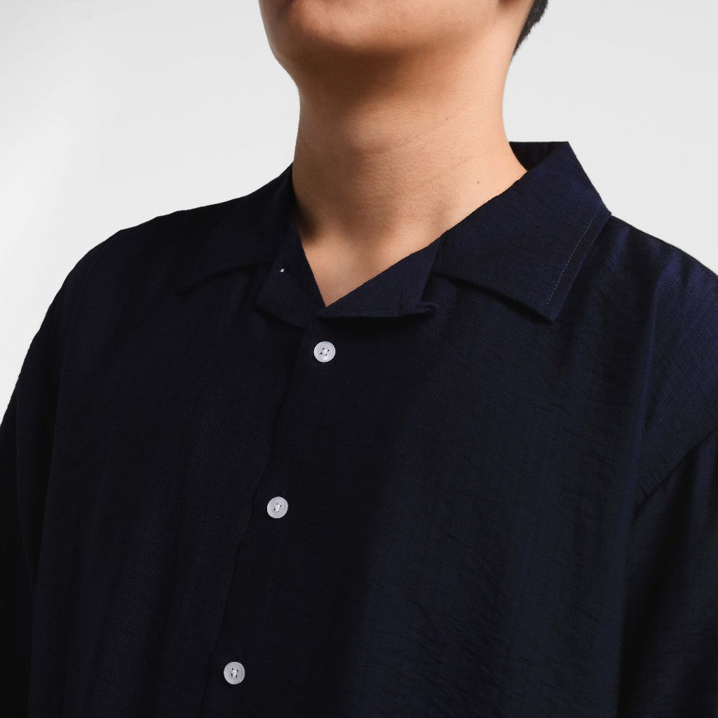 ORCA Kemeja Pendek Orson Creased Effect Shirt, Navy