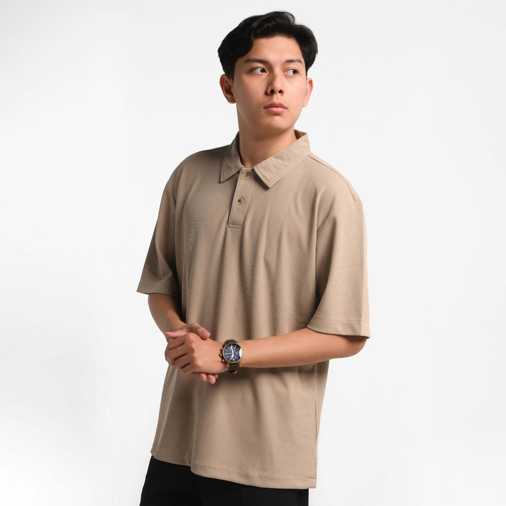 ORCA Polo Pendek Fenwick Waffle Short Polo, Light Beige