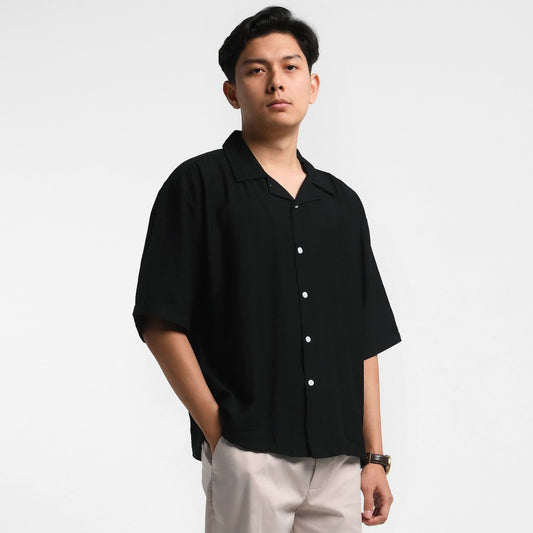 ORCA Kemeja Pendek Orson Creased Effect Shirt, Black