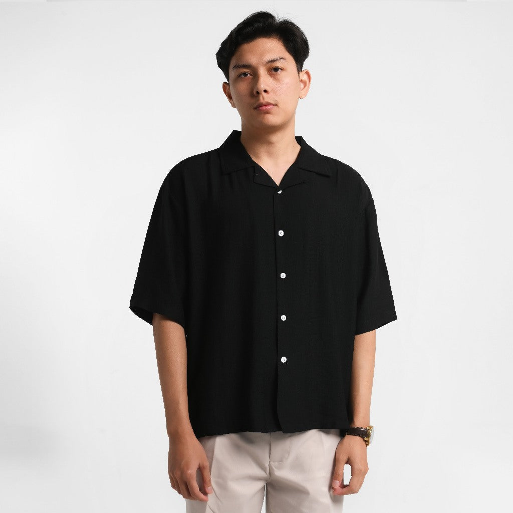 ORCA Kemeja Pendek Orson Creased Effect Shirt, Black