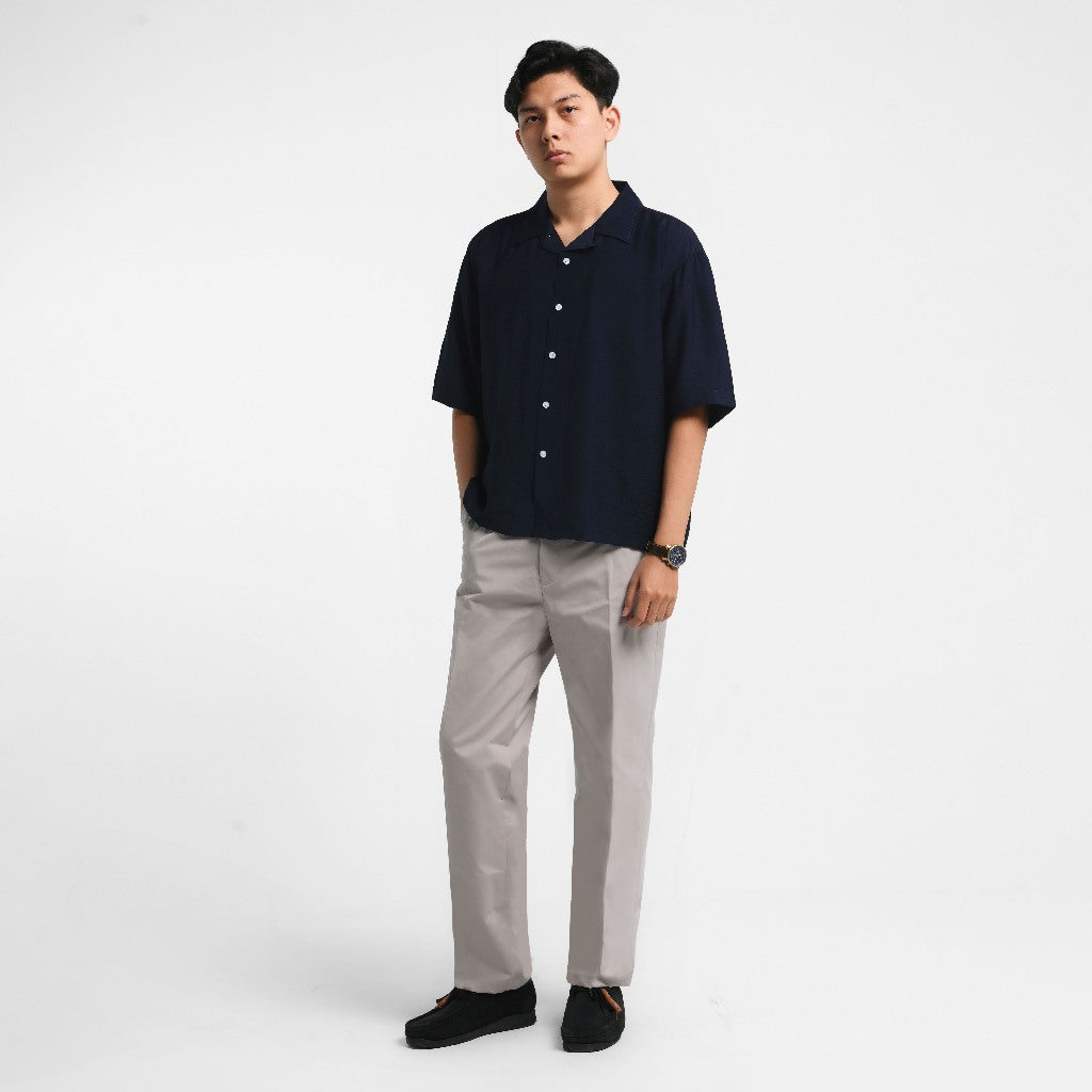 ORCA Kemeja Pendek Orson Creased Effect Shirt, Navy