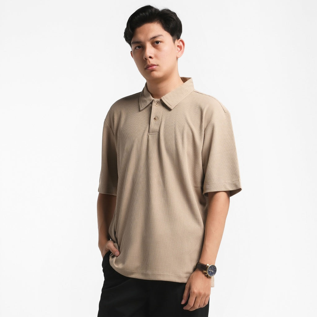 ORCA Polo Pendek Fenwick Waffle Short Polo, Light Beige