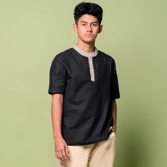 Nazeem Two-Tone Shirt Tan Black