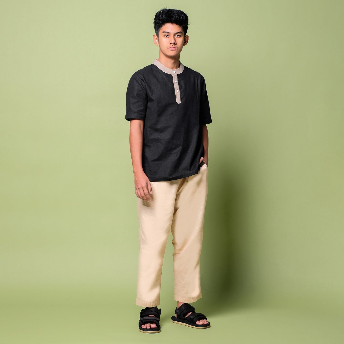 Nazeem Two-Tone Shirt Tan Black