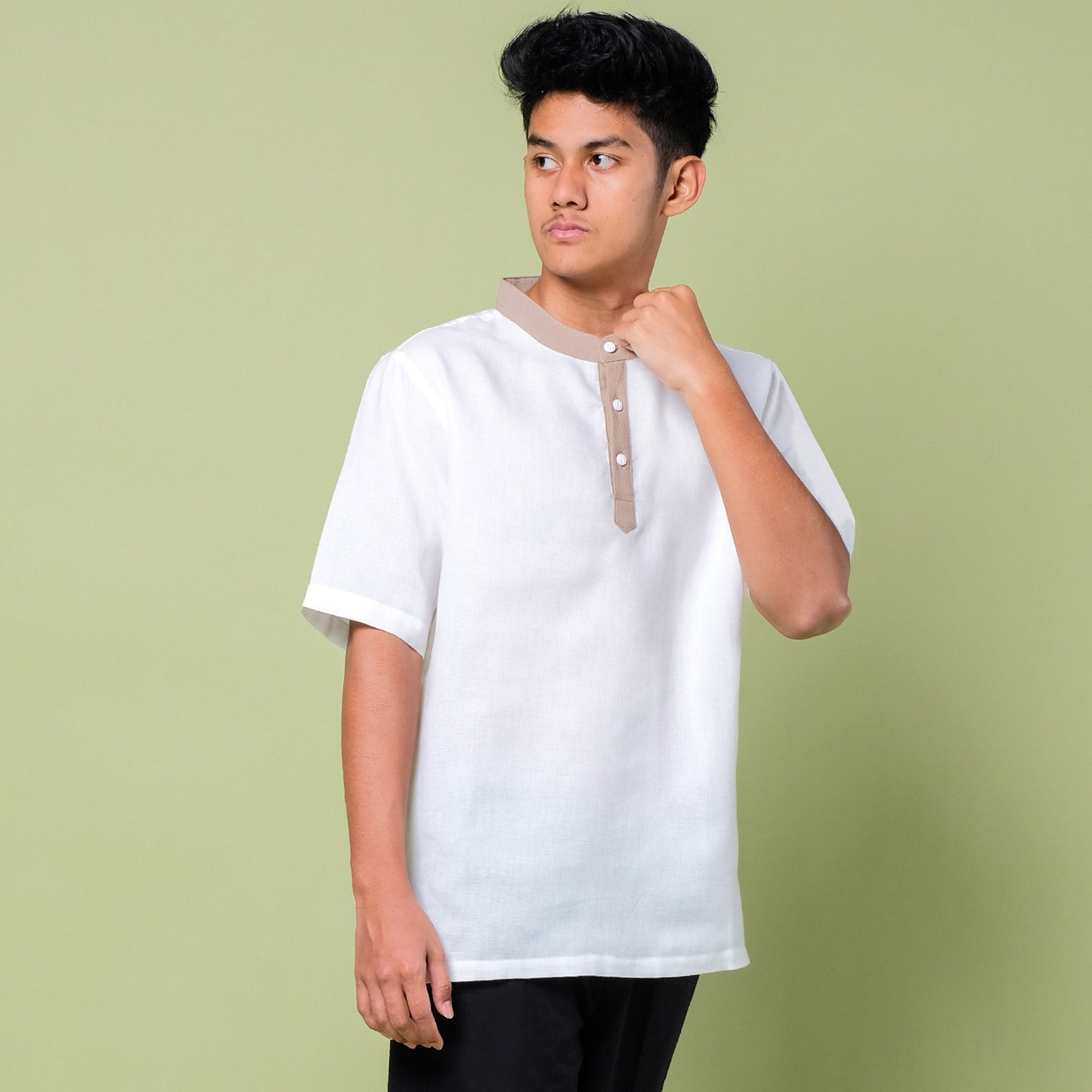 Nazeem Two-Tone Shirt Tan White